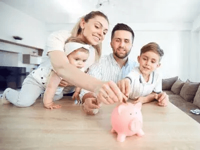 family with piggy bank